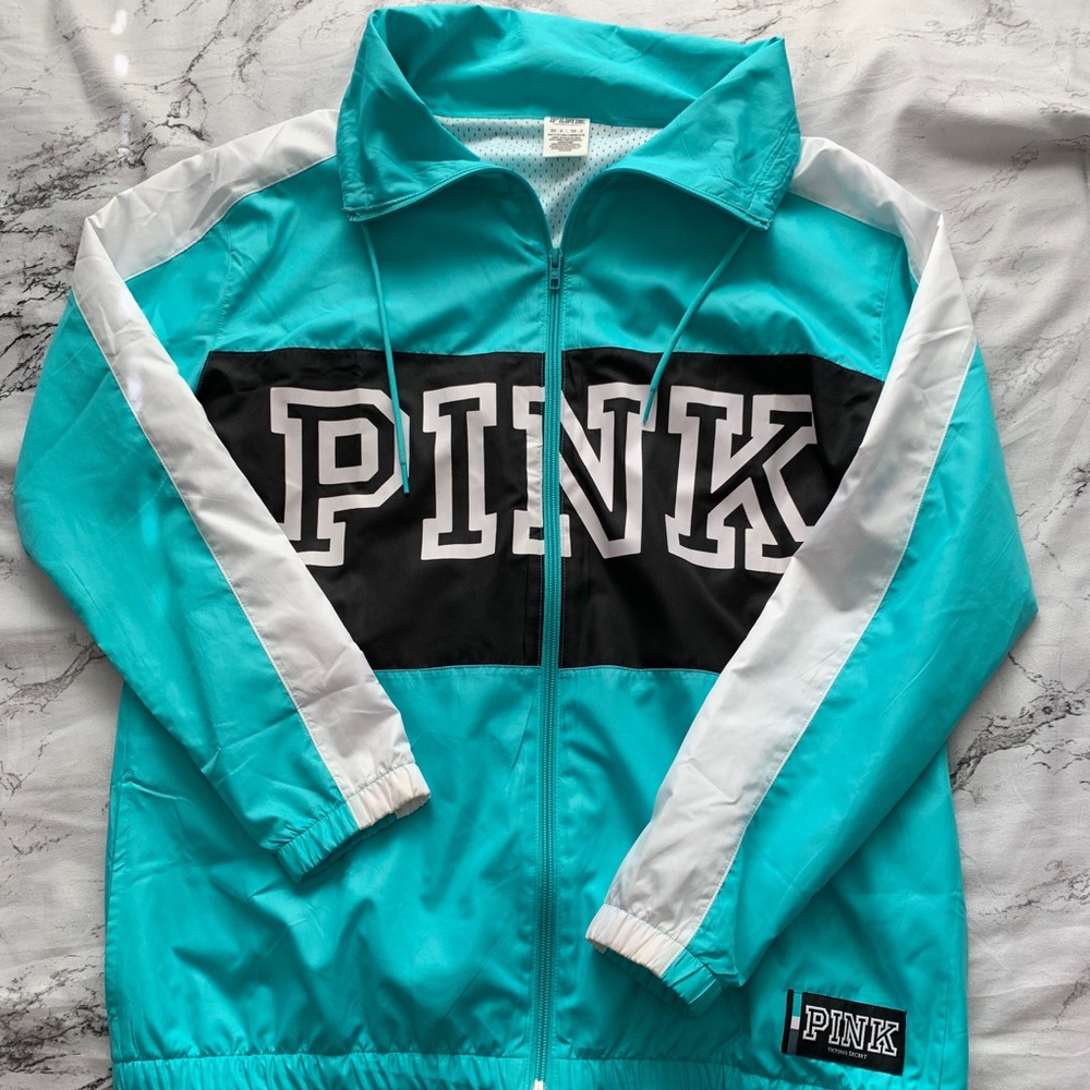 VS PINK teal blue windbreaker